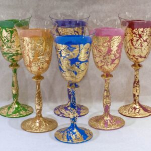 Flute Crystal Glass, 6 colors with Gold, Set of 6 Goblets