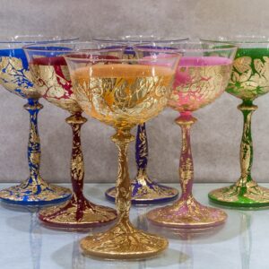 Multi Colored with Gold Goblet Glasses, Luxury Pattern set of 6