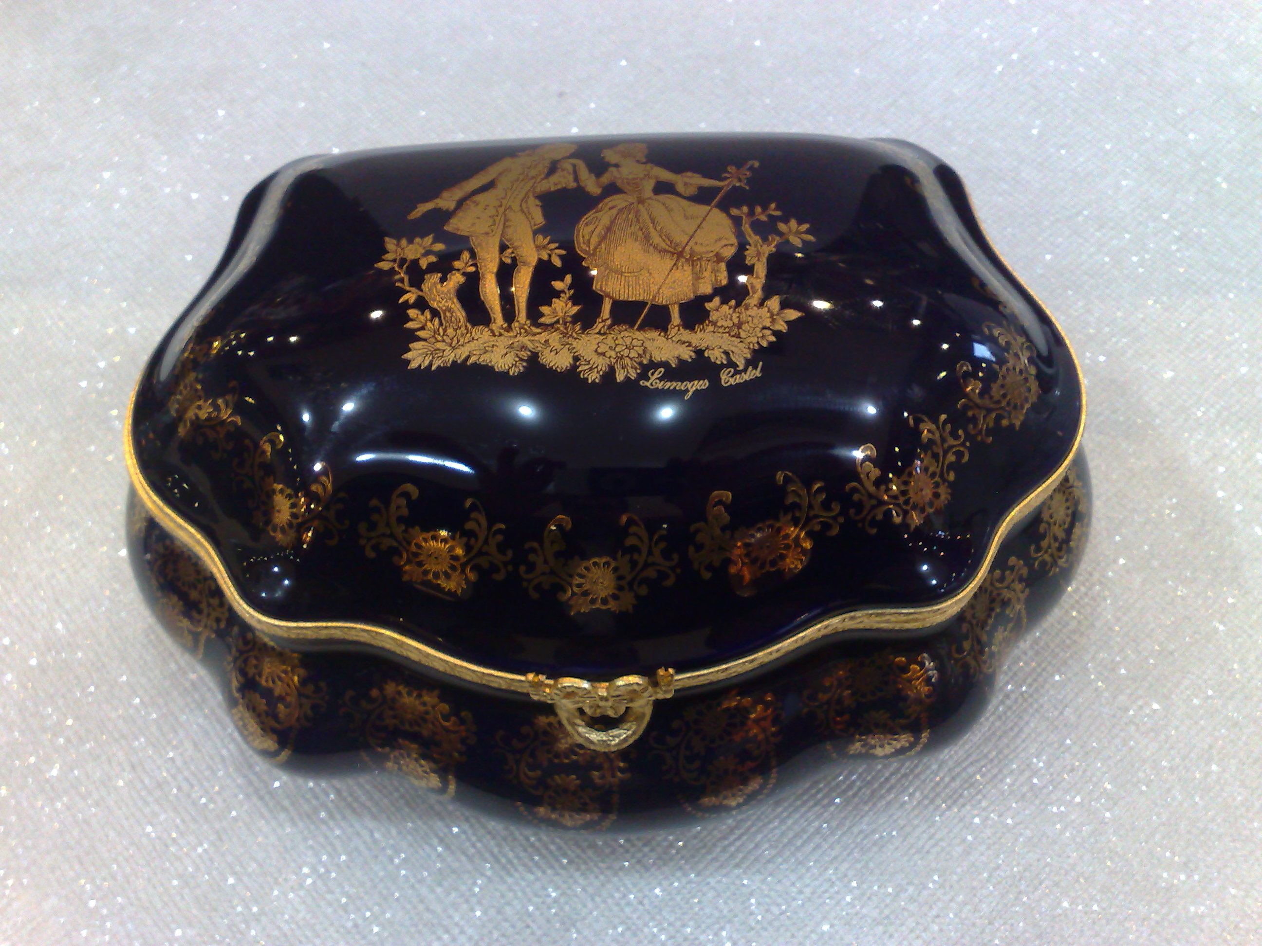 Limoges Blue oval Bonbonniere with Gold