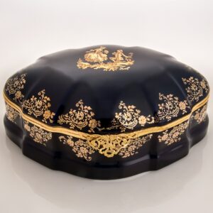 Limoges Blue oval Bonbonniere with Gold