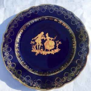 Limoges Blue Gold Painted Trinket Large Dish