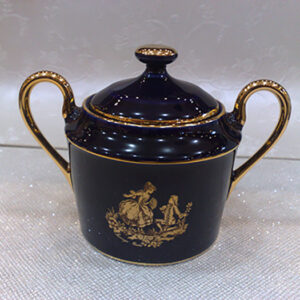 Limoges Vintage Blue Sugar Bowl with Gold