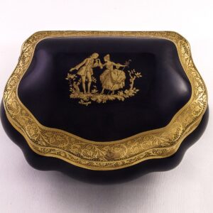 Limoges Blue oval Bonbonniere with Gold