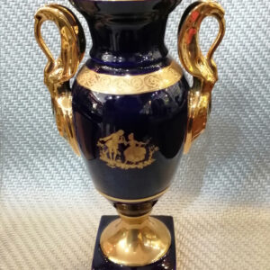 Limoges Vintage Blue Gold Vase with Handles