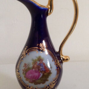 Limoges Vintage Blue White With Gold  Pitcher