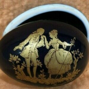 Limoges Cobalt Blue Egg-shaped Trinket Dish Gold Floral & Trim