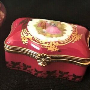 Limoges Castel Plum Red & Gold Trinket Box