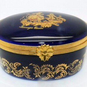 Limoges Castel Blue & Gold OVAL TRINKET BOX